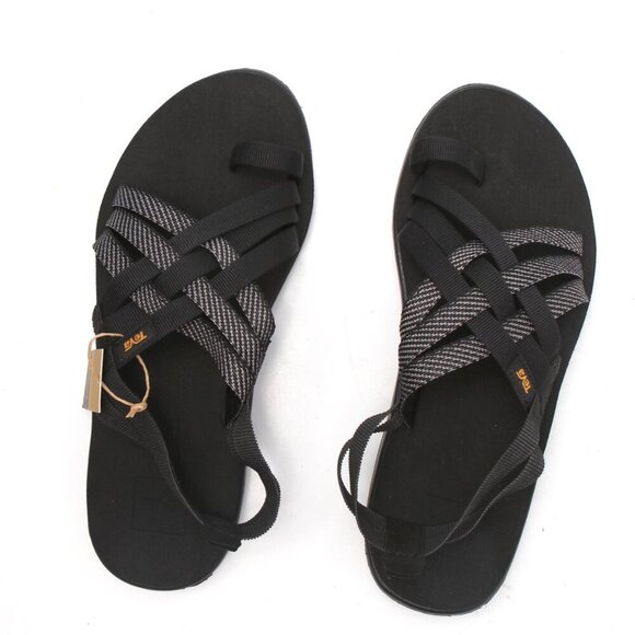 TEVA Voya Strappy Sandals Black Crisscrossed Shoes Elastic Recycled Summer - Picture 7 of 12